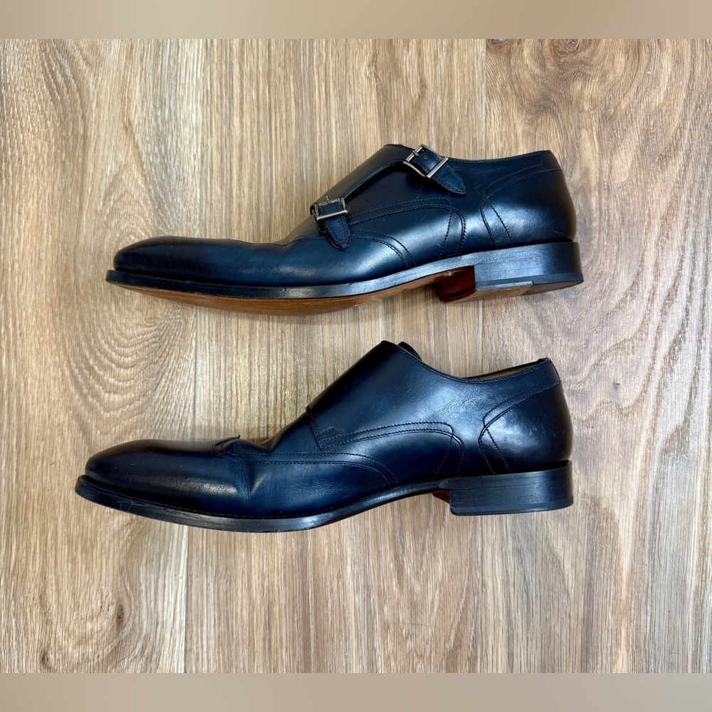 Magnanni Double Monk Strap Shoes Dark Blue Ombré Patina Leather Men’s Size 10 - Picture 5 of 7